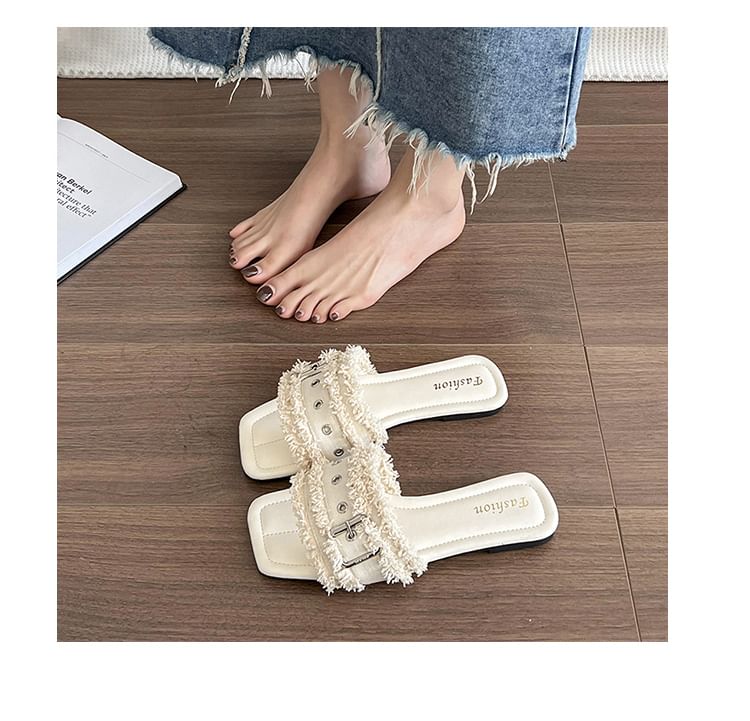 Tasseled Buckled Sandals Square-Toe Slide