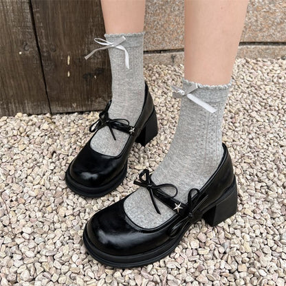 Chunky Shoes Jane Mary Heel Bow