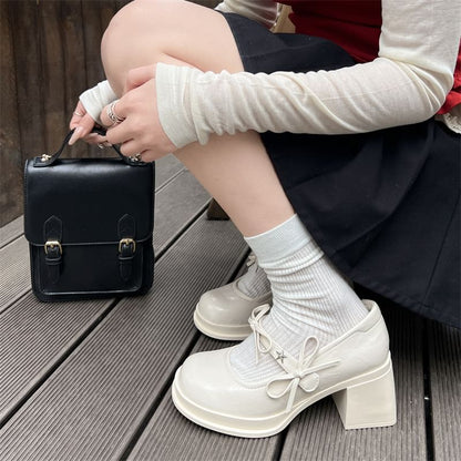 Chunky Shoes Jane Mary Heel Bow