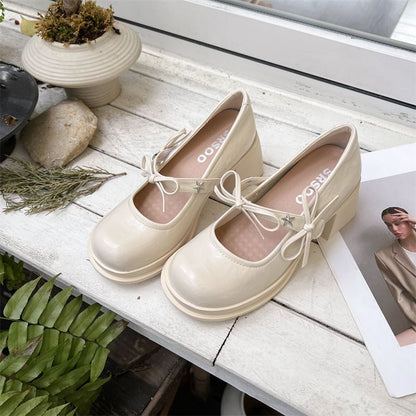 Chunky Shoes Jane Mary Heel Bow