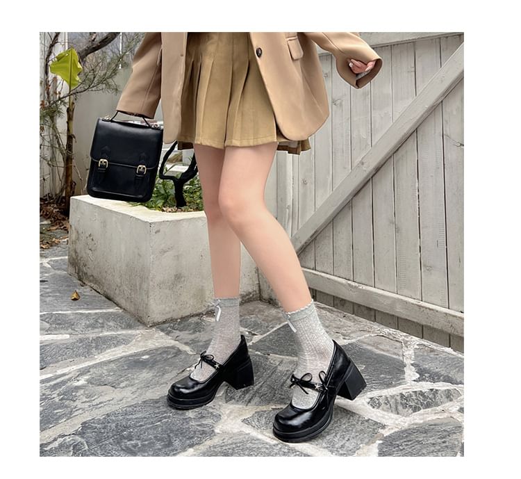 Chunky Shoes Jane Mary Heel Bow