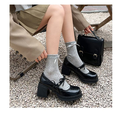 Chunky Shoes Jane Mary Heel Bow
