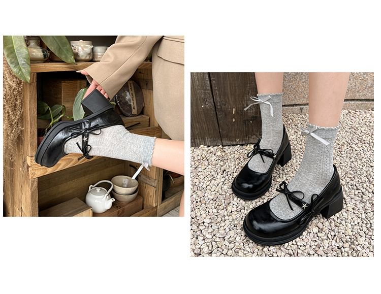 Chunky Shoes Jane Mary Heel Bow