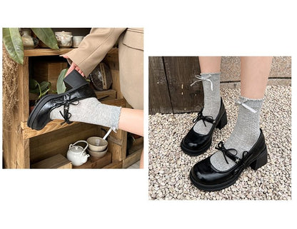 Chunky Shoes Jane Mary Heel Bow