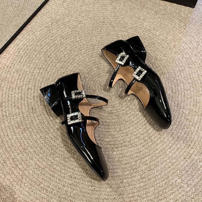 Mary Buckled Shoes Strap Double Rhinestone Jane