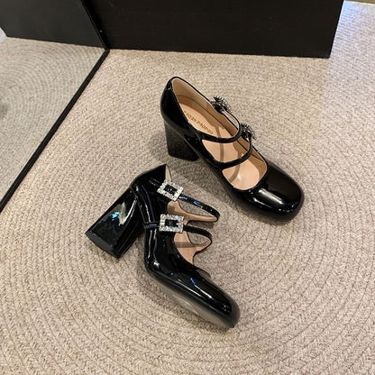 Mary Buckled Shoes Strap Double Rhinestone Jane
