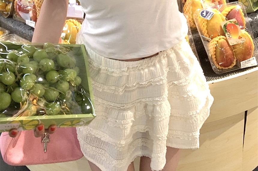 Lace Crop Cartoon Top Cami Print Trim