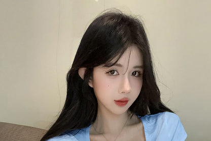 Crop Lace Fit Neck Slim T-Shirt Short-Sleeve Bow Trim Square