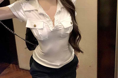 Short-Sleeve Fit Plain Collar Slim Tee