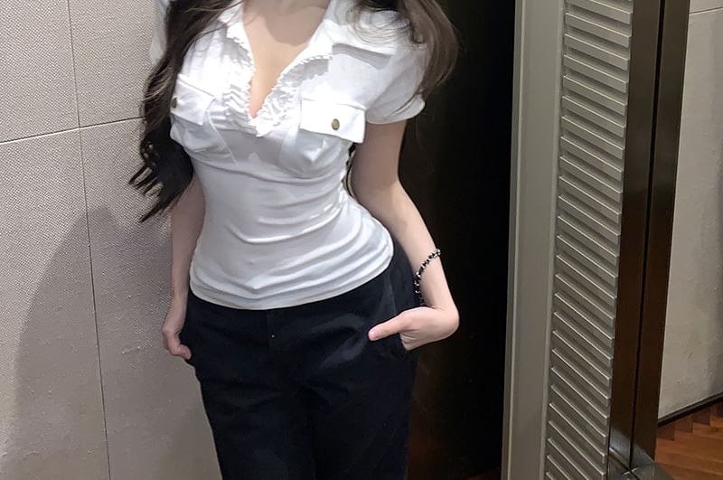 Short-Sleeve Fit Plain Collar Slim Tee