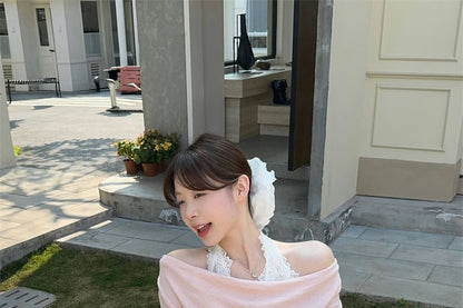 Lace Fit Mock Tee Slim Panel Halter Long-Sleeve Two-Piece