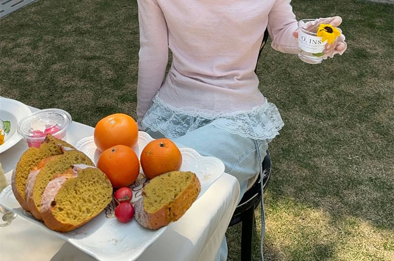 Lace Fit Mock Tee Slim Panel Halter Long-Sleeve Two-Piece