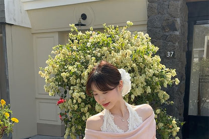 Lace Fit Mock Tee Slim Panel Halter Long-Sleeve Two-Piece