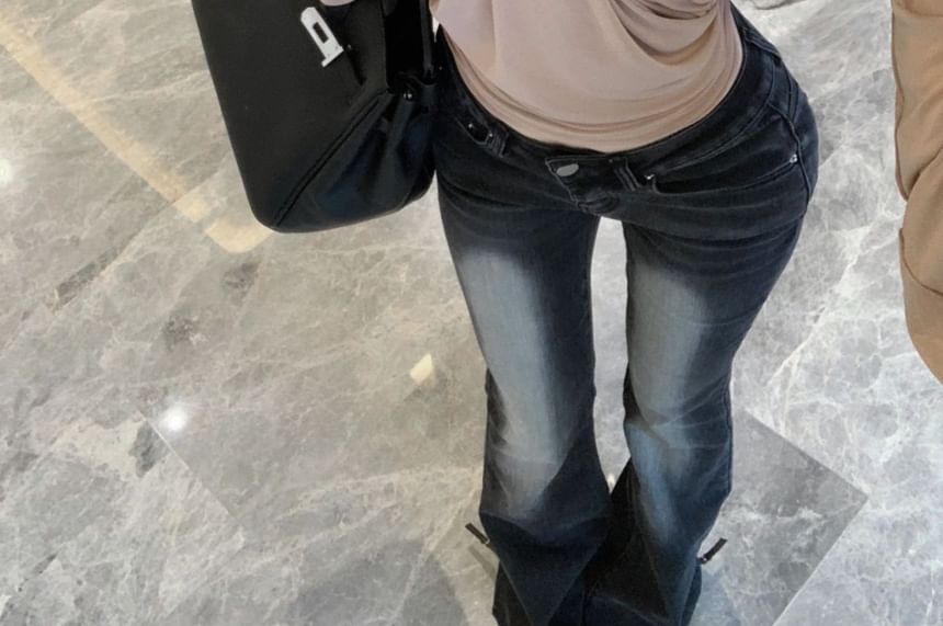 Ruched Blouse Plain Long-Sleeve Off-Shoulder Asymmetrical Neck