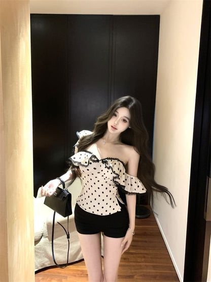 Lace Top Cap-Sleeve / Ruffle Trim Tank Sheath Dress Maxi Slim Dotted Fit