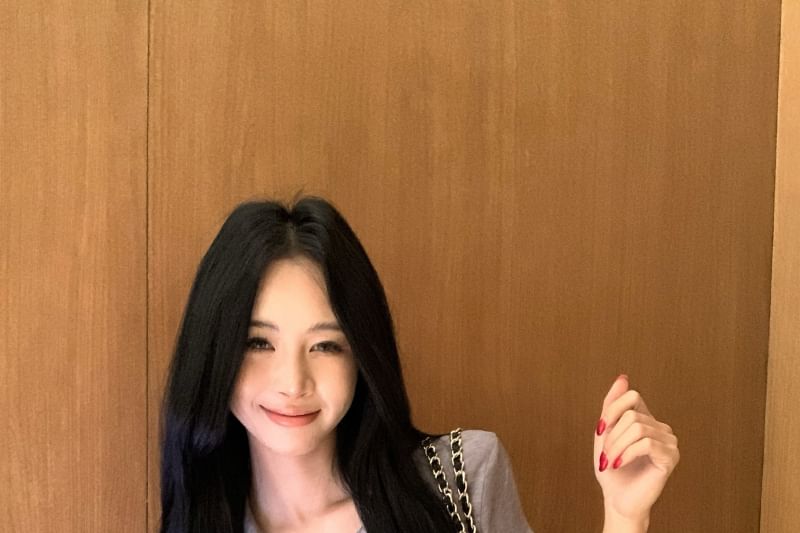 Slim Waist / Hot Plain Fit Short-Sleeve Tee Half-Buttoned Collared High Pants