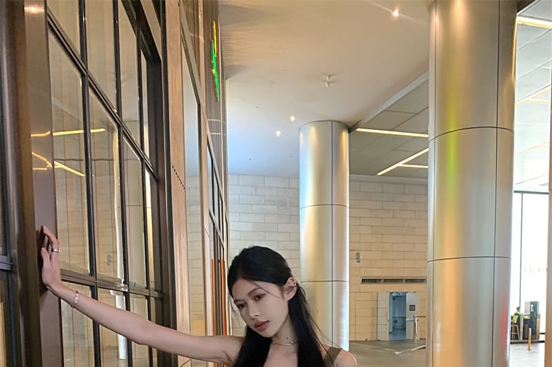 Peplum Tank Jacquard Frayed Top Asymmetrical Scoop Neck