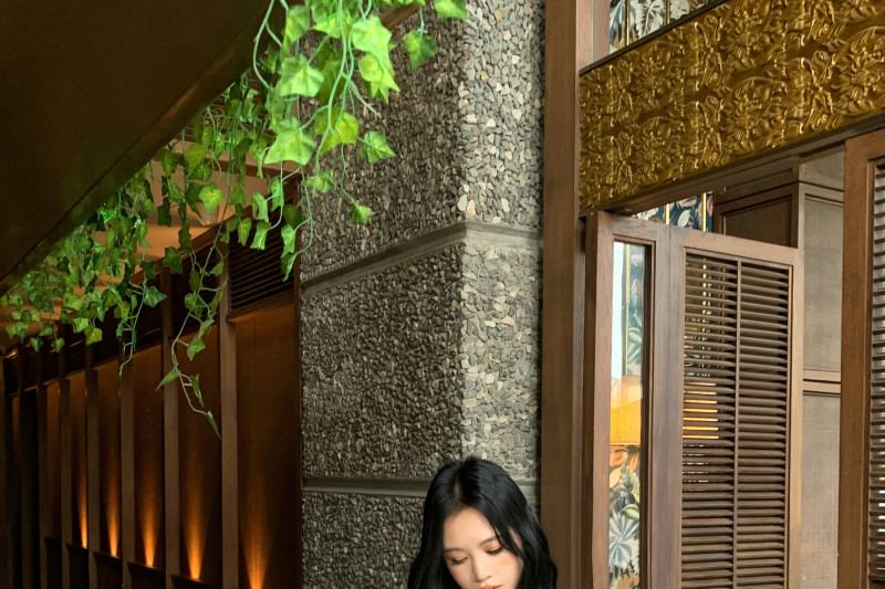 Bow Cardigan + Cami Accent V-Neck Peplum Top Set: Plain Crop