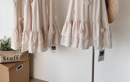 Flower Halter Detail Plain Sundress Ruffle Mini