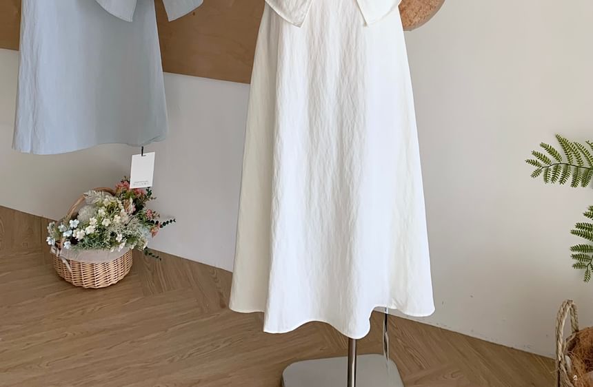 Lace Midi Set: High Plain Top Front-Slit Rise Trim Camisole + Skirt A-Line