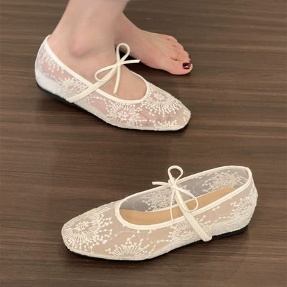Bow Mary Jane Flat Mesh Shoes