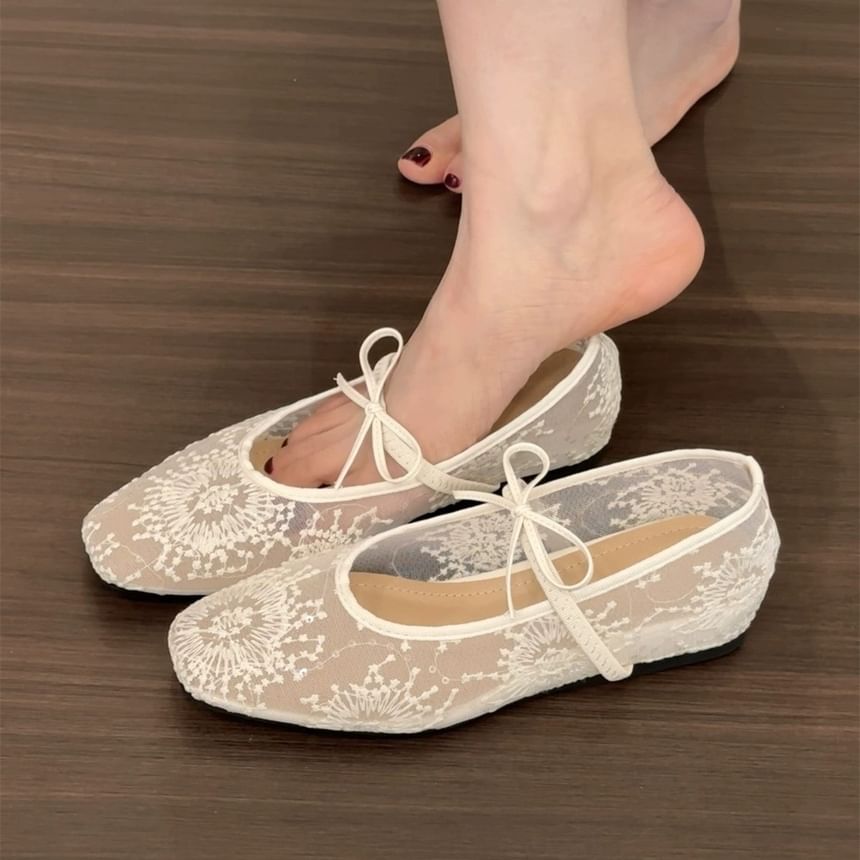 Bow Mary Jane Flat Mesh Shoes