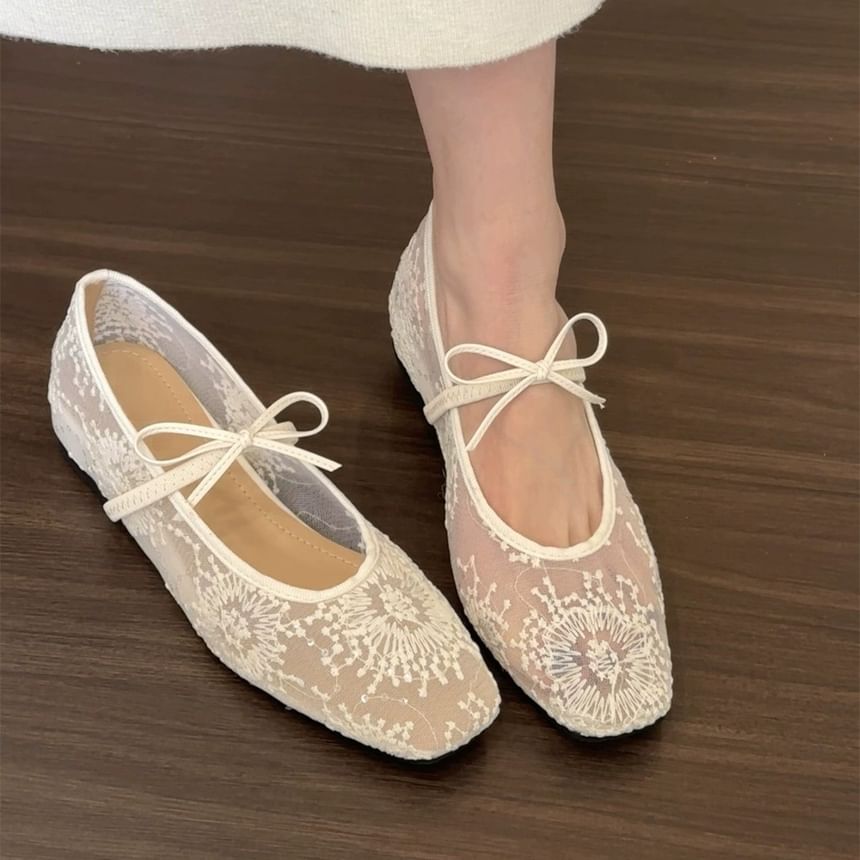 Bow Mary Jane Flat Mesh Shoes