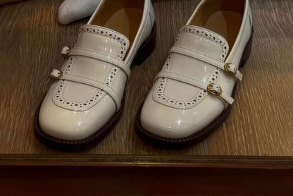 Loafers Chunky Buckled Faux Heel Leather