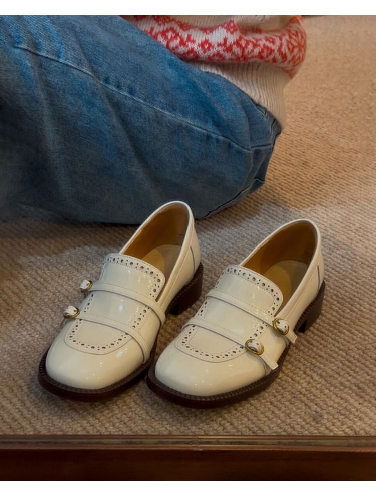 Loafers Chunky Buckled Faux Heel Leather