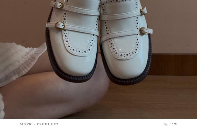 Loafers Chunky Buckled Faux Heel Leather