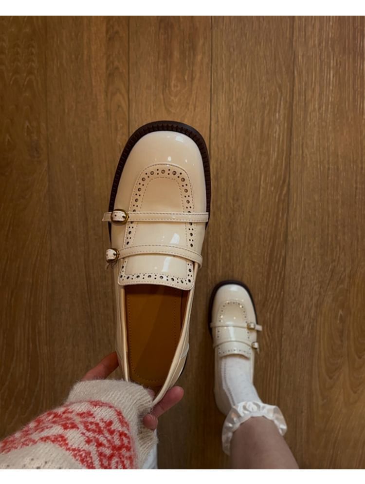 Loafers Chunky Buckled Faux Heel Leather