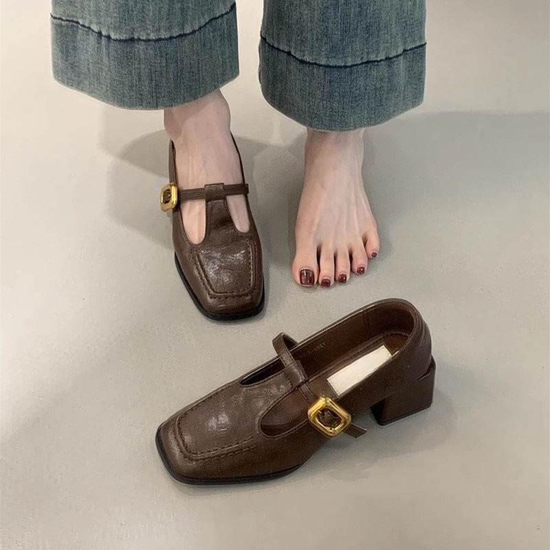 Toe Heel Square Chunky Jane Shoes Mary