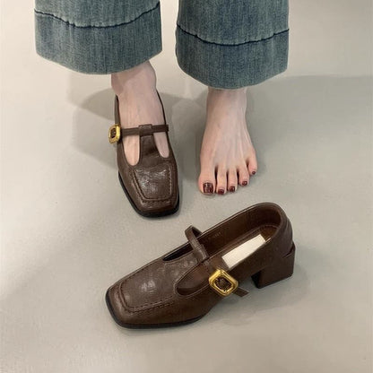 Toe Heel Square Chunky Jane Shoes Mary