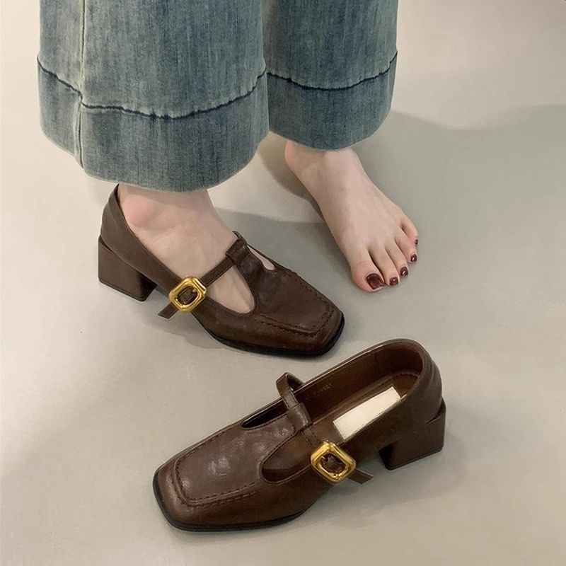 Toe Heel Square Chunky Jane Shoes Mary