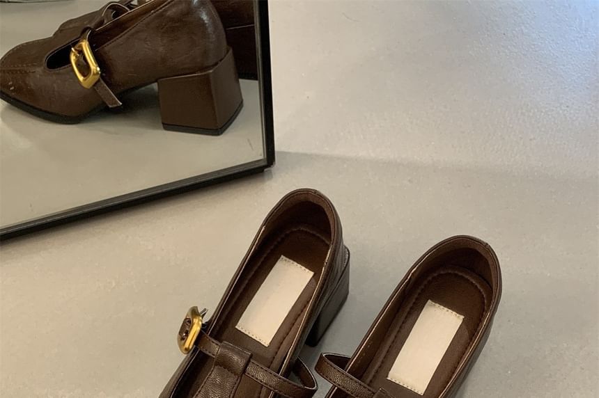 Toe Heel Square Chunky Jane Shoes Mary