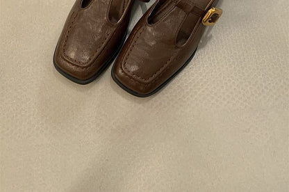 Toe Heel Square Chunky Jane Shoes Mary