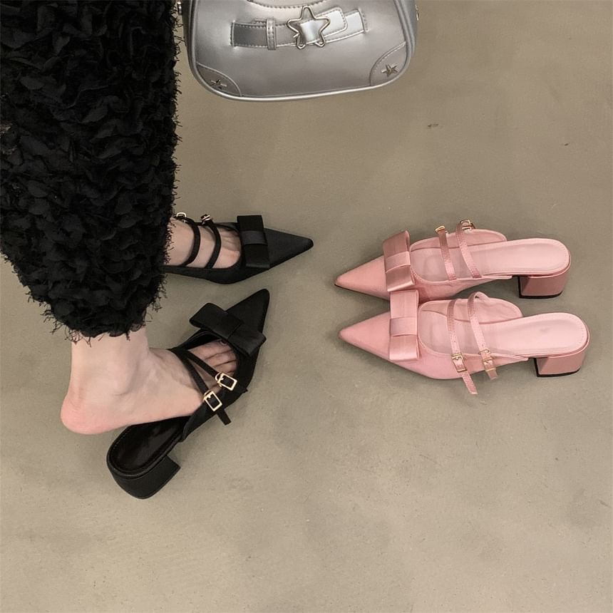 Bow Chunky Mules Mary Toe Jane Pointed Heel