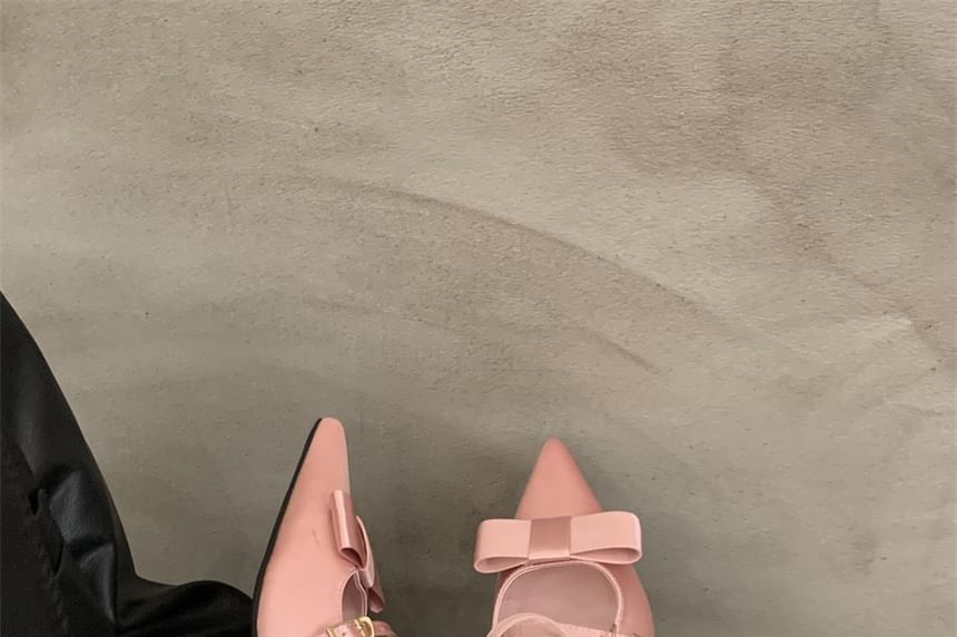 Bow Chunky Mules Mary Toe Jane Pointed Heel