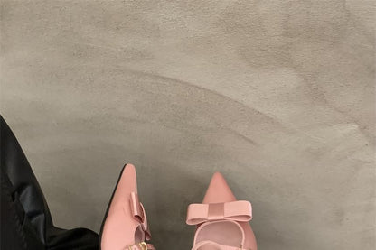 Bow Chunky Mules Mary Toe Jane Pointed Heel
