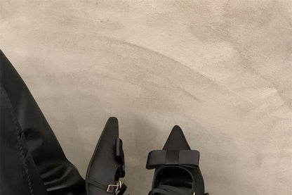 Bow Chunky Mules Mary Toe Jane Pointed Heel