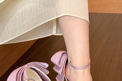 Stiletto Heel Pumps Ankle Bow Strap