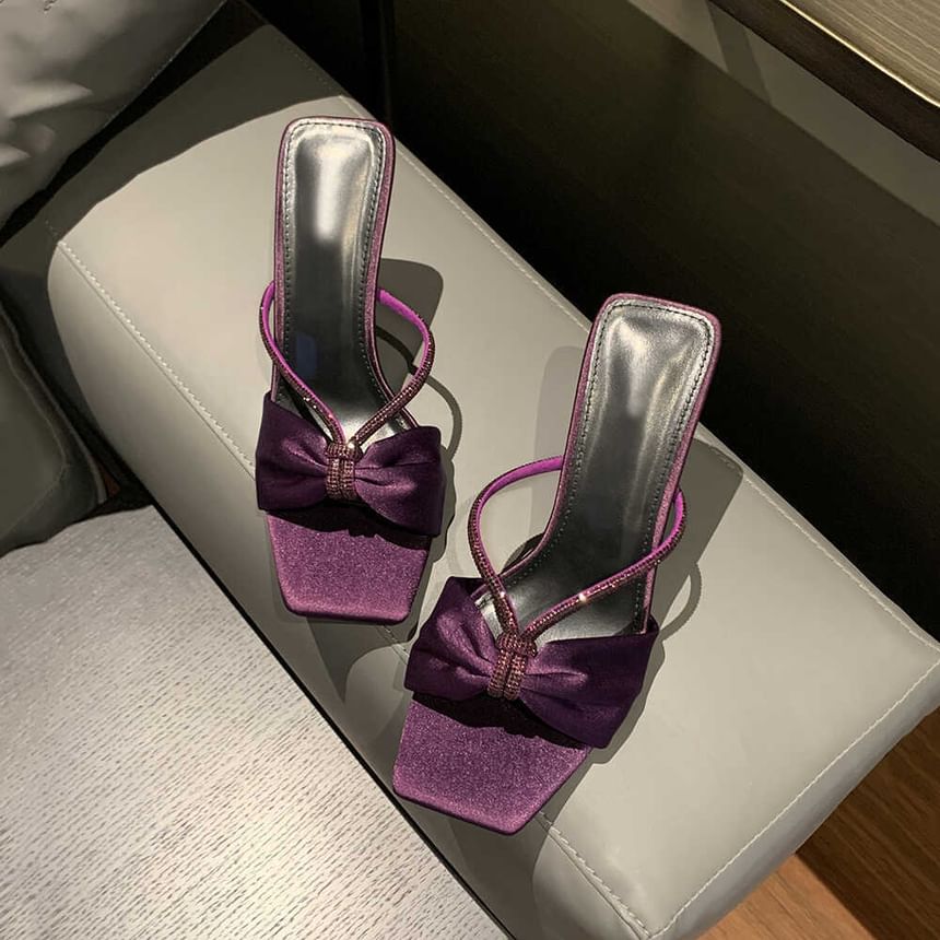 Slide Rhinestone Heel Stiletto Sandals Bow