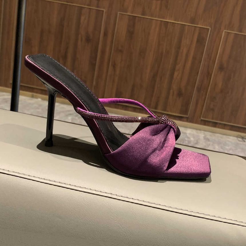 Slide Rhinestone Heel Stiletto Sandals Bow