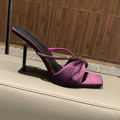 Slide Rhinestone Heel Stiletto Sandals Bow