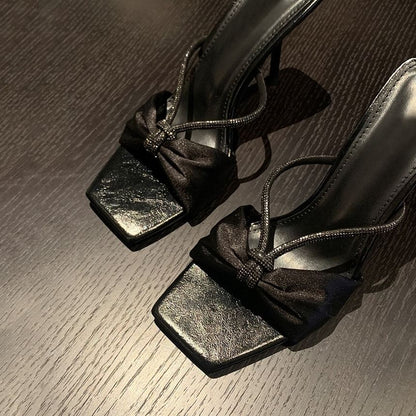 Slide Rhinestone Heel Stiletto Sandals Bow