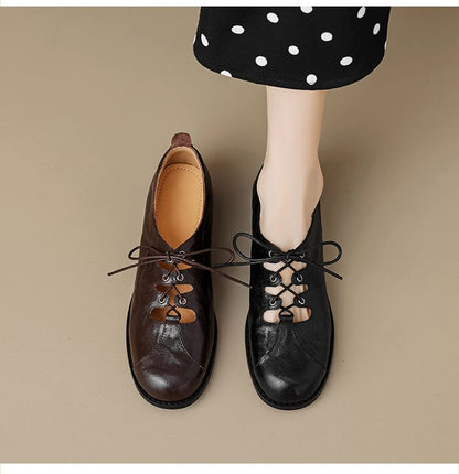 Lace-Up Oxford Cutout Leather Shoes Faux