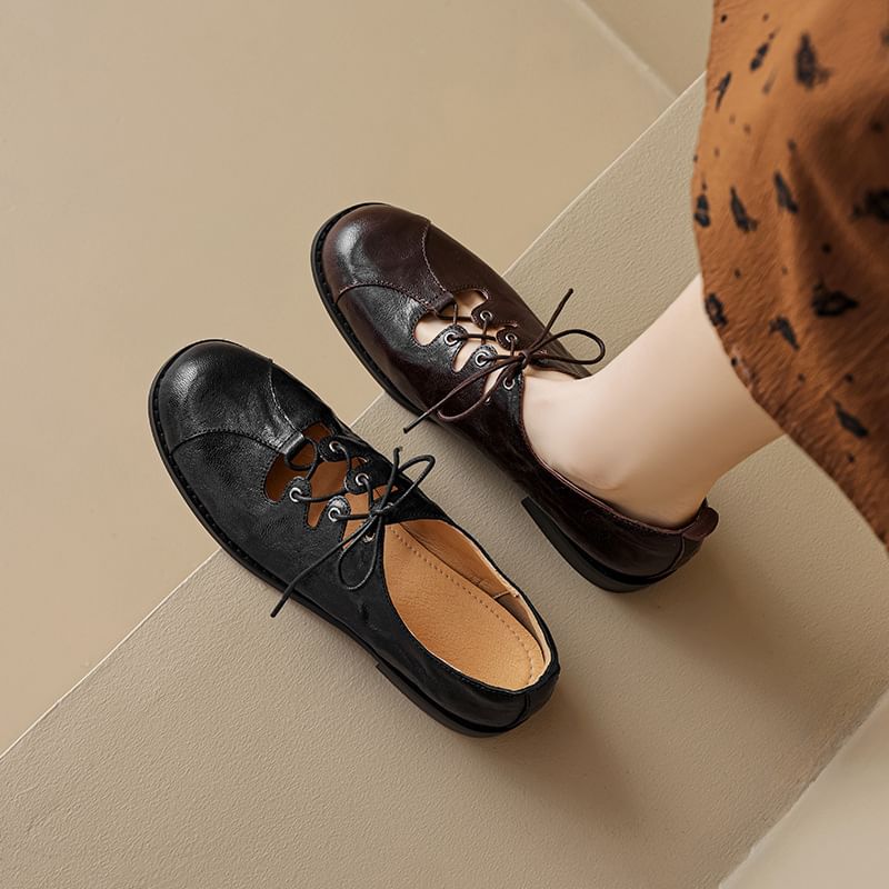 Lace-Up Oxford Cutout Leather Shoes Faux