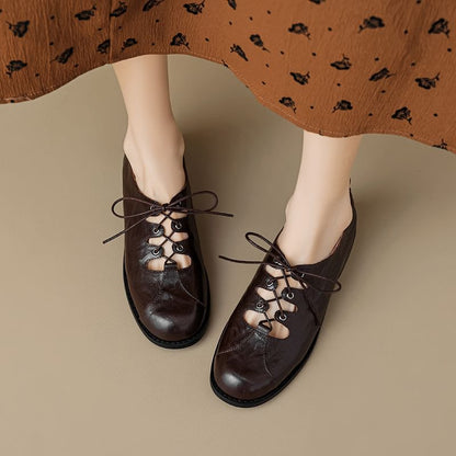 Lace-Up Oxford Cutout Leather Shoes Faux