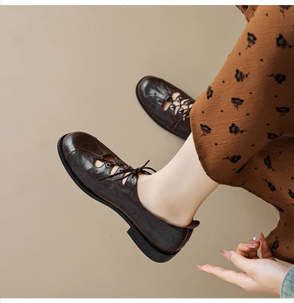 Lace-Up Oxford Cutout Leather Shoes Faux