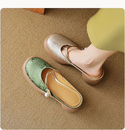 Floral Mules Chunky Platform Mary Jane Heel